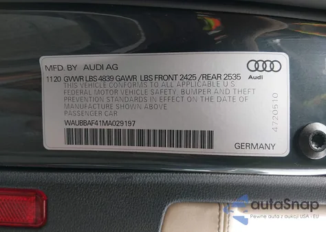 2021 Audi A4 Premium Plus 40 Tfsi Quattro S Tronic z USA, uszkodzony, nr VIN WAUBBAF41MA029197